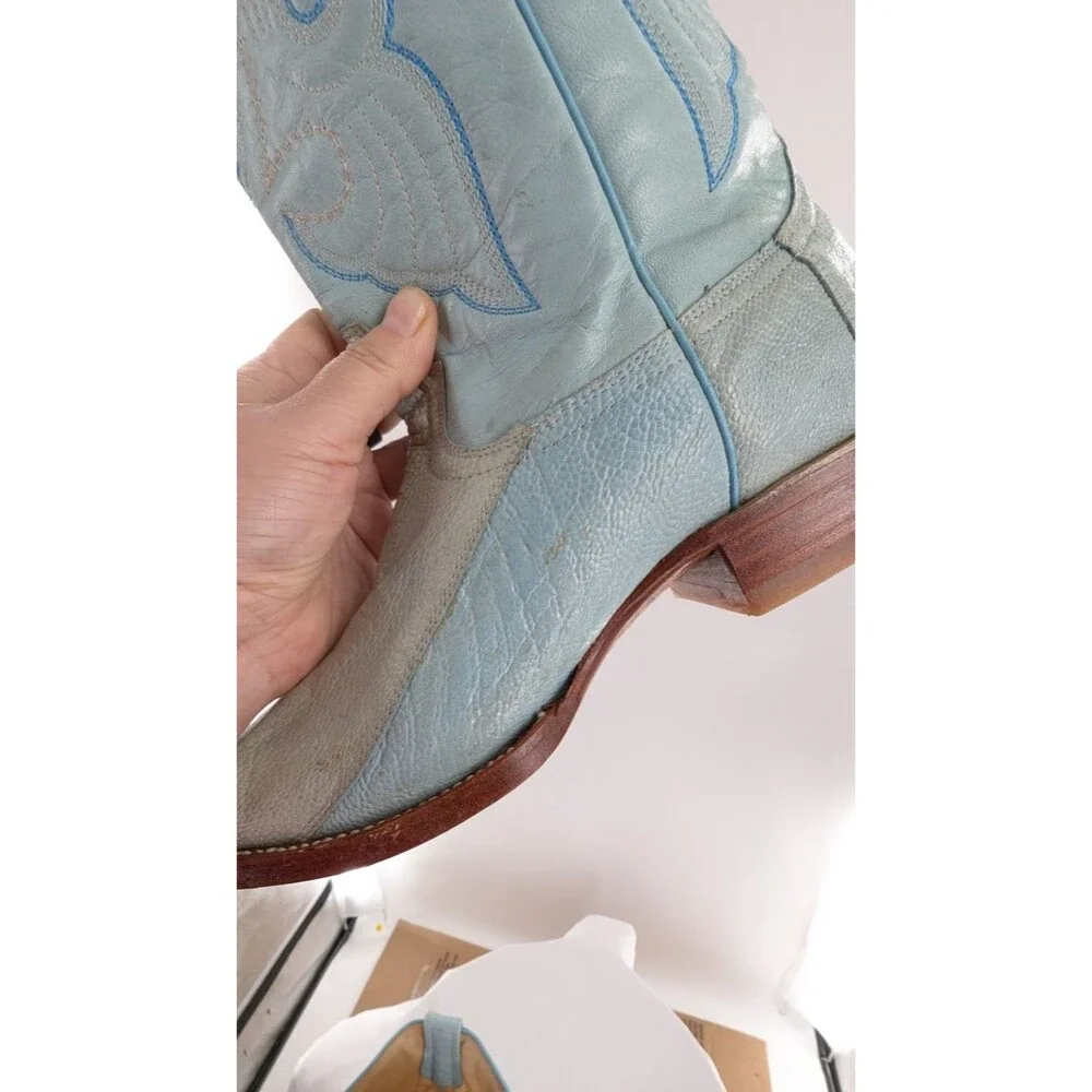 NWT Los Altos Sz 9 EE Rare Pale Blue Cowboy Boots Python? Embroidered Ranch West